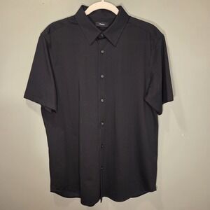 NWT Theory Irving Short Sleeve Button-up Shirt Structure Knit Men's Size L Black